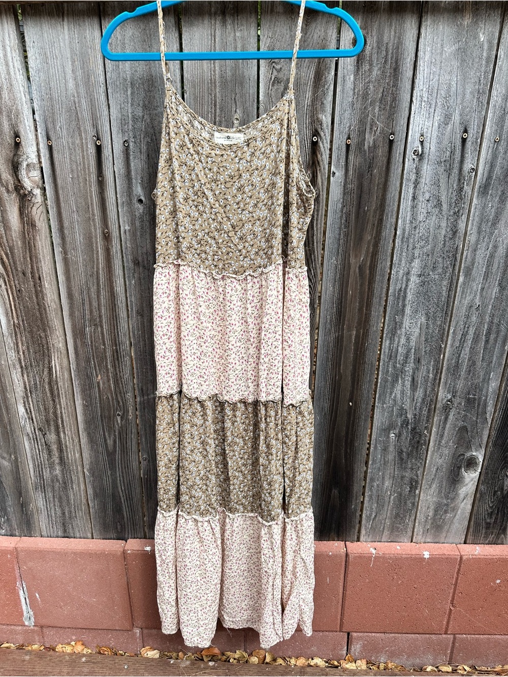 Boho Tiered Spaghetti-Strap Maxi Dress in Beige Floral